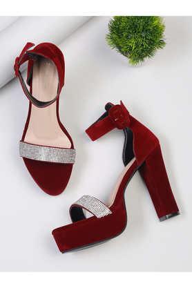 suede slipon women's casual wear sandals - red
