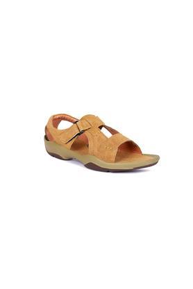 suede zipper regular men's sandals - natural