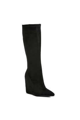 suede zipper women's party wear boots - black