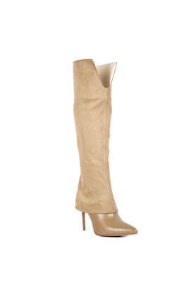 suede zipper women's party wear boots - taupe