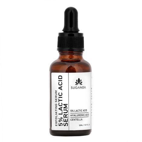 suganda 5% lactic acid serum, aha exfoliant with hyaluronic acid for uneven texture, removes dead skin cells, reduces dark spots (30ml)