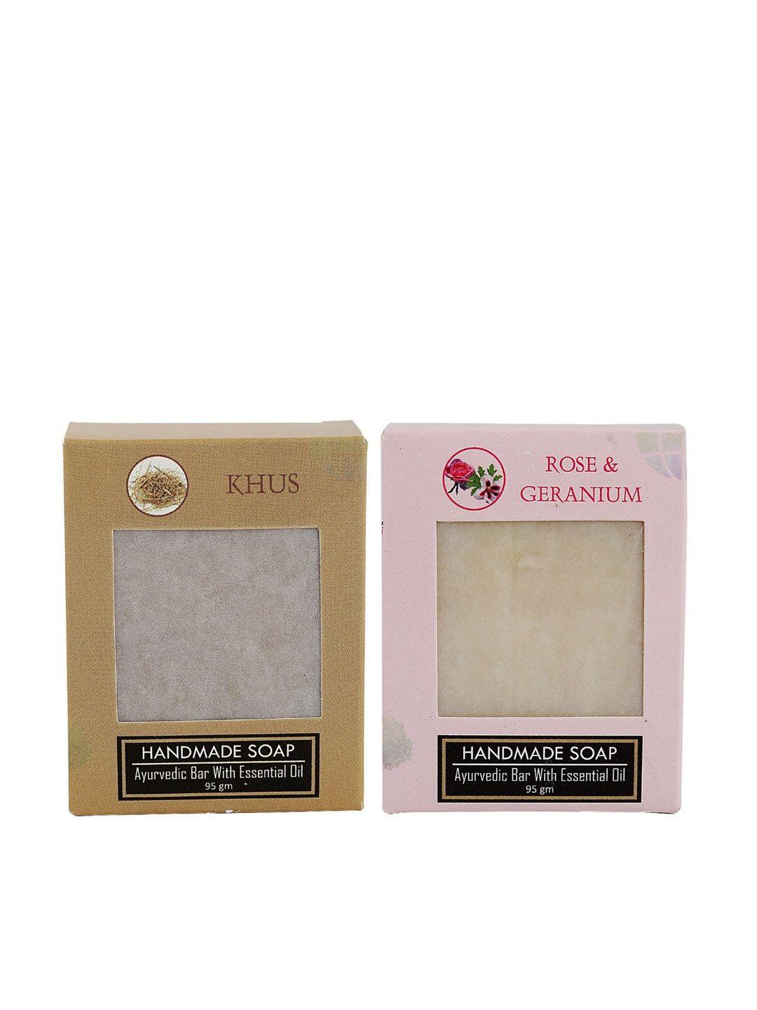 sugandhim set of khus + rose & geranium ayurvedic bar soap with essential oil - 95 g each