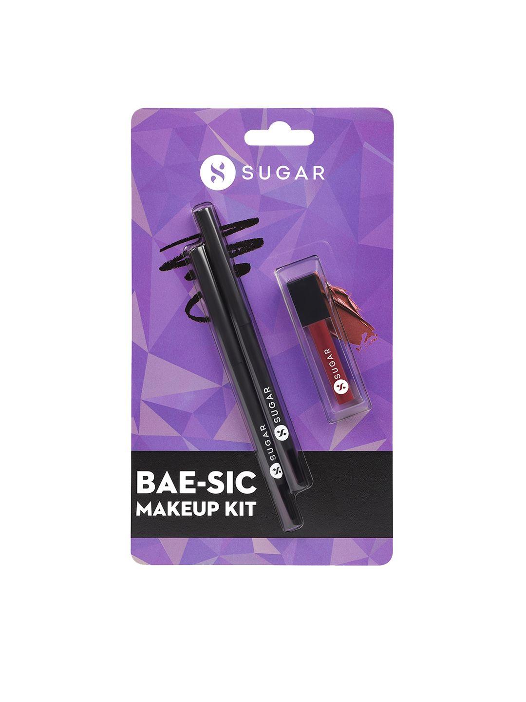 sugar bae-sic makeup kit-smudge me not lipstick-brazen raisin+set of 2 intense kajal-01