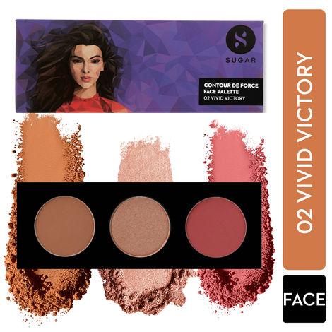 sugar cosmetics - contour de force - face palette with lightweight blush, highlighter and bronzer - 02 vivid victory - long lasting contour blush palette