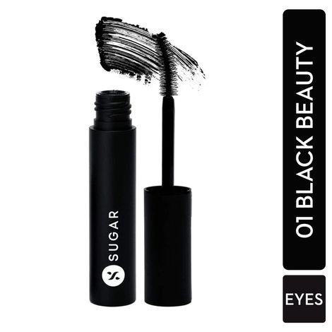 sugar cosmetics - uptown curl - lengthening mascara - 01 black beauty (black mascara) - lightweight and smudgeproof mascara, with lash growth formula - lasts up to 8 hours