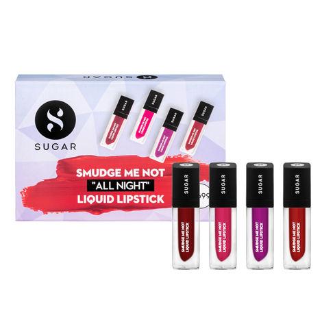 sugar cosmetics smudge me not"all night" liquid lipstick | ultra matte liquid lipstick, transferproof and waterproof, lasts up to 12hrs | pack of 4