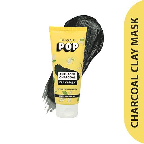 sugar pop anti-acne charcoal clay mask - enriched with charcoal powder, glycolic acid, licorice root, tea tree oil,