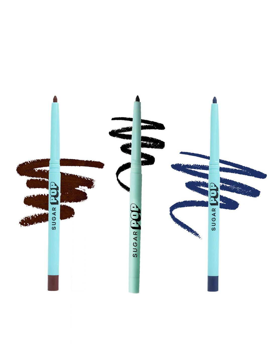 sugar pop set of 3 waterproof 16hr longwear kajal 0.3g each- black 01 + brown 03 + blue 02