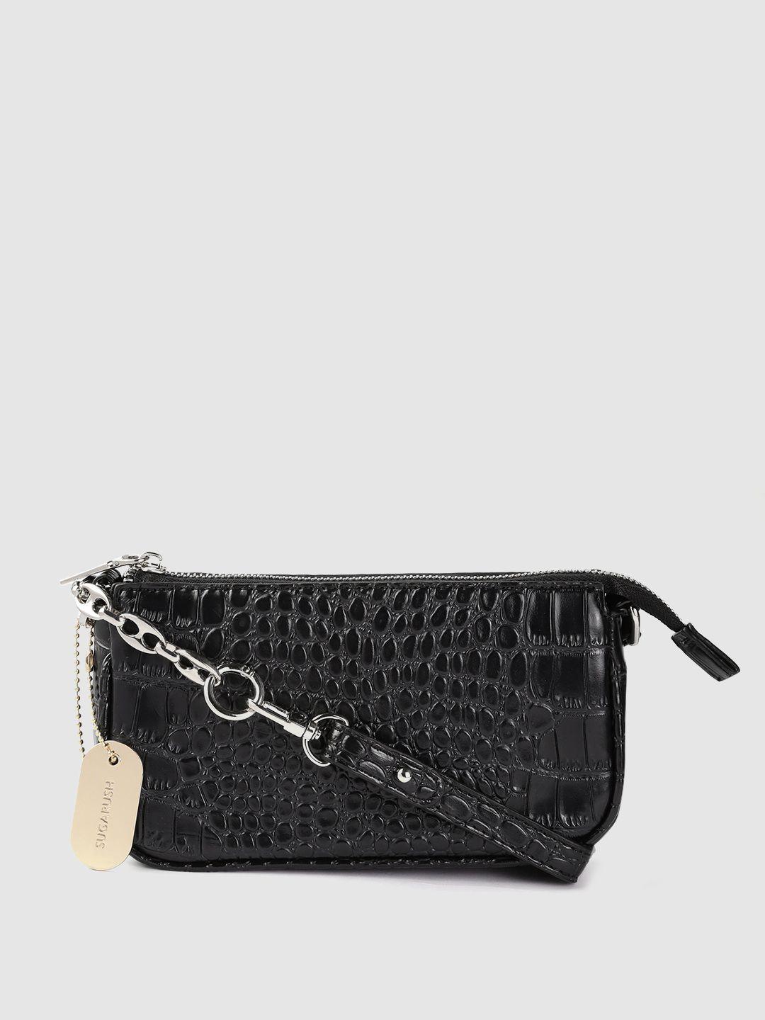 sugarush black textured pu sling bag