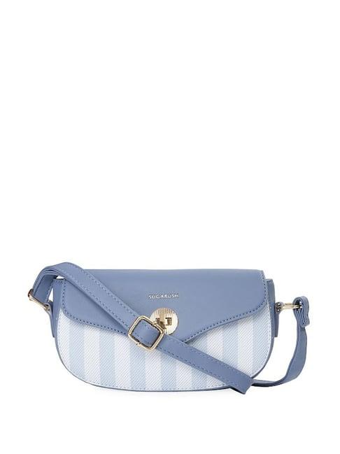 sugarush jaelyn blue pu striped sling handbag