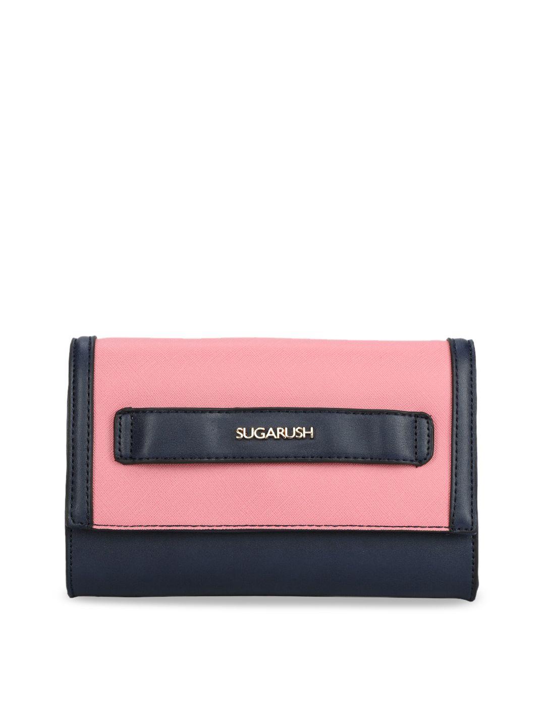 sugarush navy blue & pink colourblocked foldover clutch