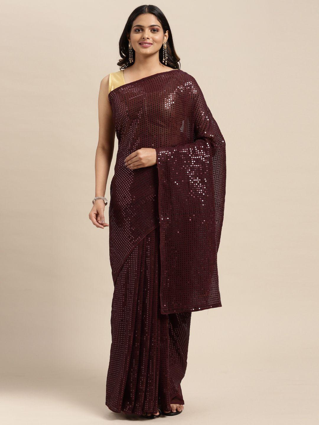 sugathari coffee brown embellished sequinned saree