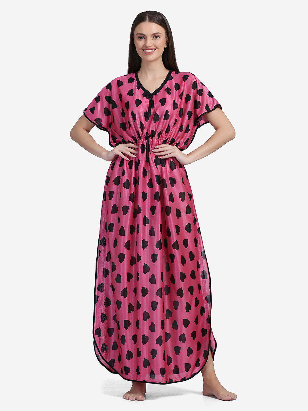 sugathari pink printed maxi nightdress