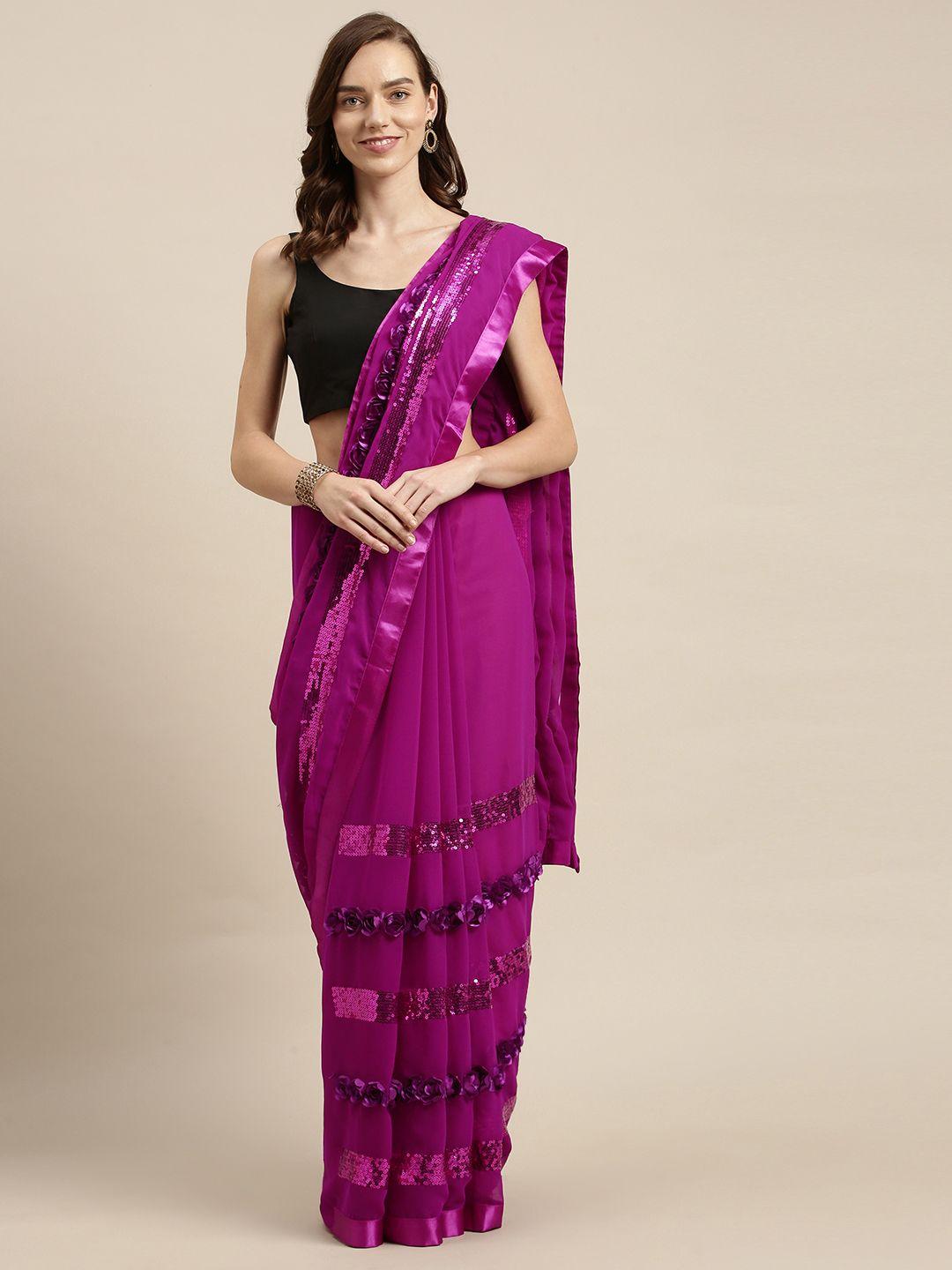 sugathari purple embellished sequinned saree