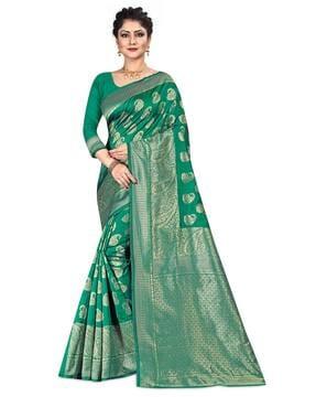 sugathari rama green silk blend woven jacquard saree