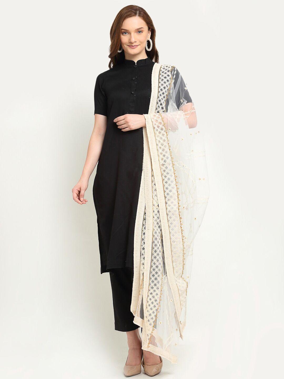 sugathari white ethnic motifs embroidered dupatta with sequinned detail
