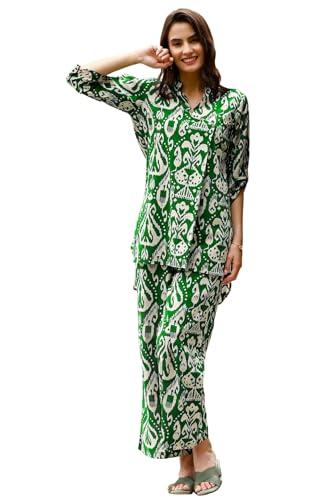 sugathari women's dress batik green v-neck co-ods set for women (co-ods 97 batik green l)