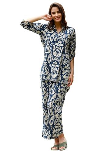 sugathari women's dress batik navy blue v-neck co-ods set for women (co-ods 97 batik blue l)