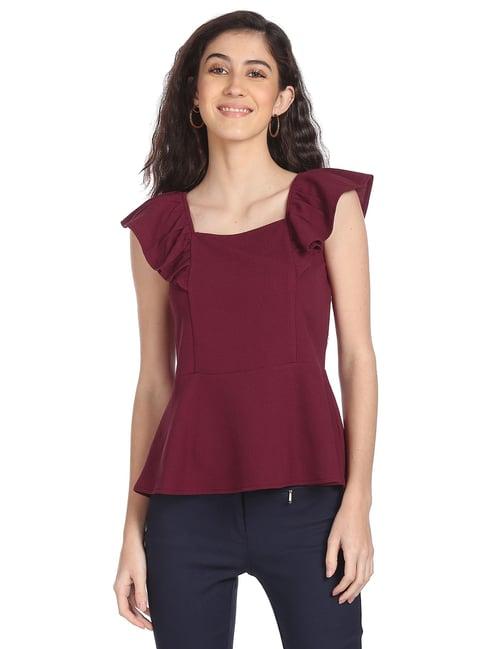 sugr maroon square neck top