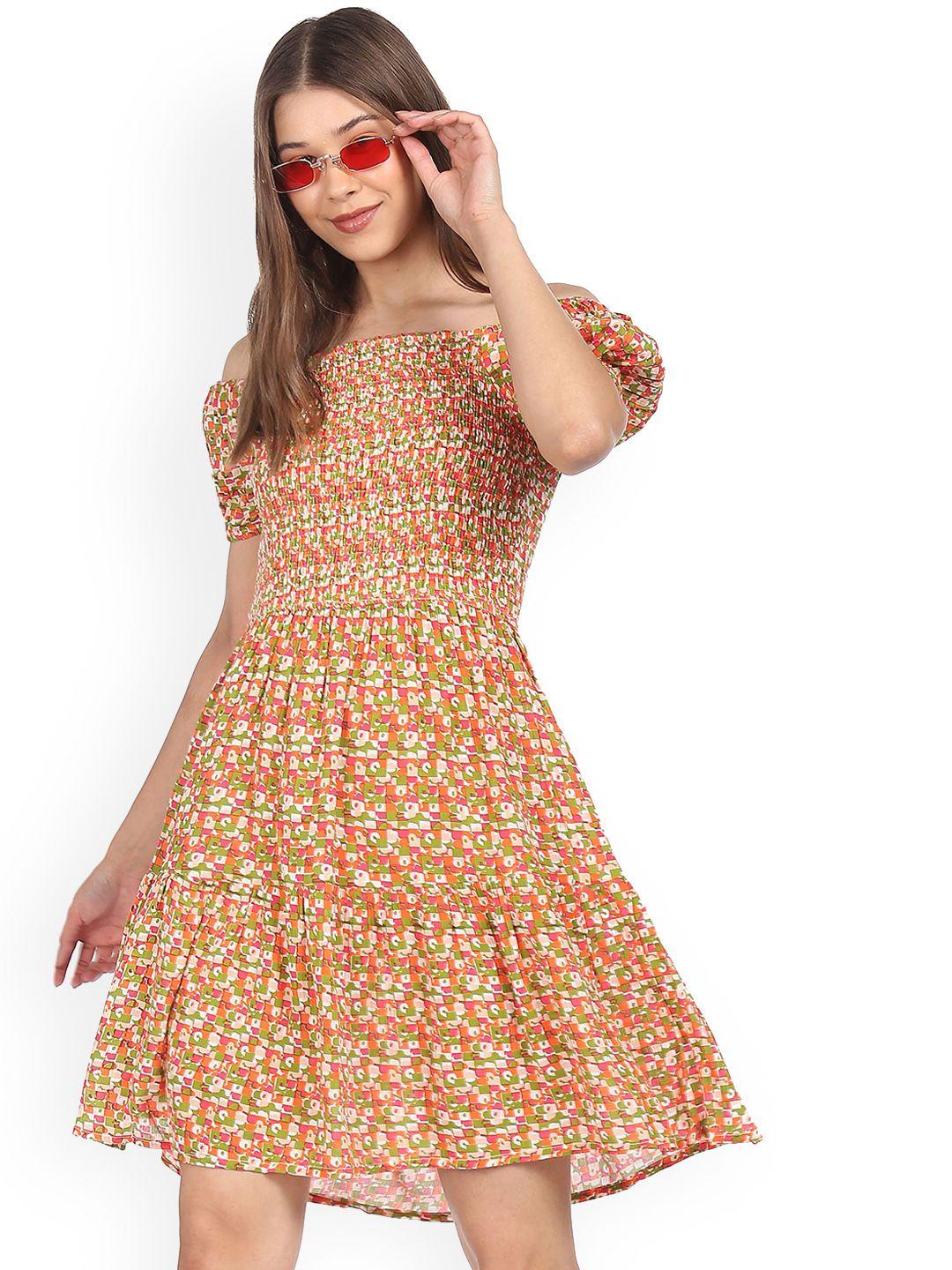 sugr multicoloured off shoulder printed dress