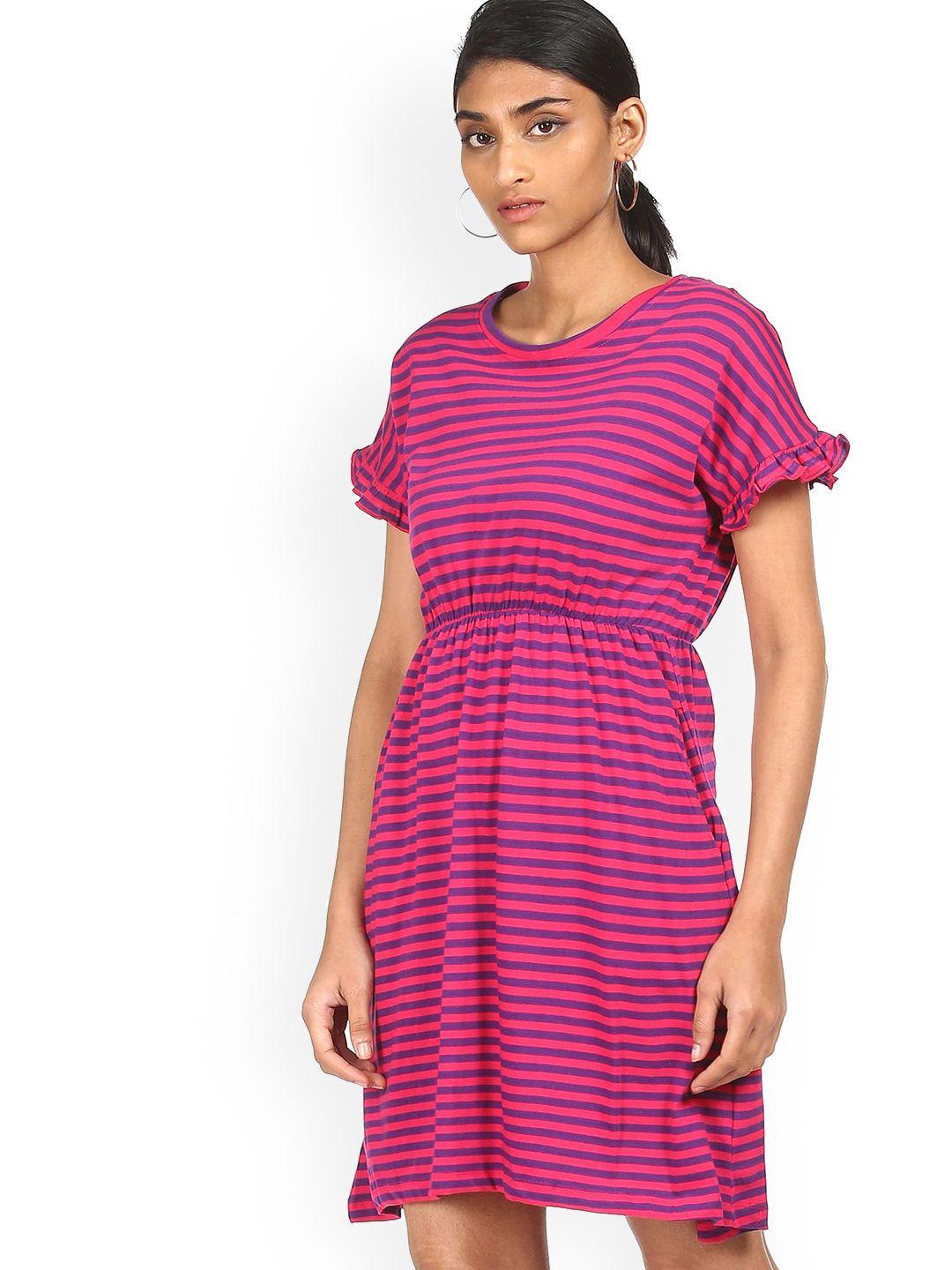 sugr pink striped t-shirt dress