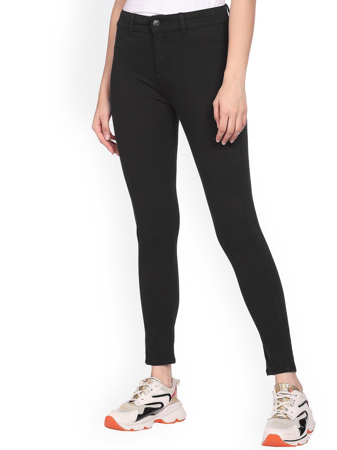 sugr women black mid rise solid jeggings