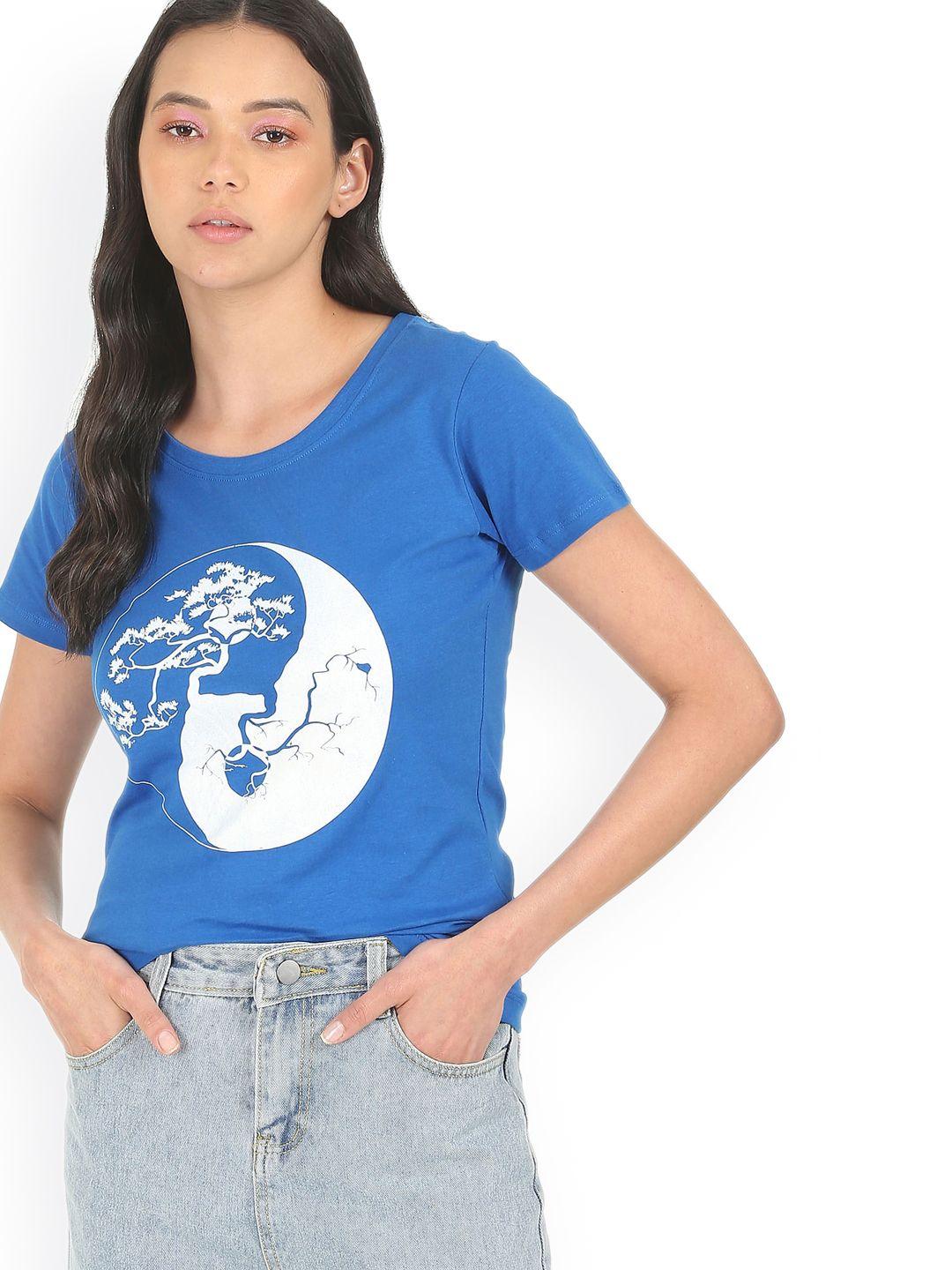sugr women blue graphic printed t-shirt