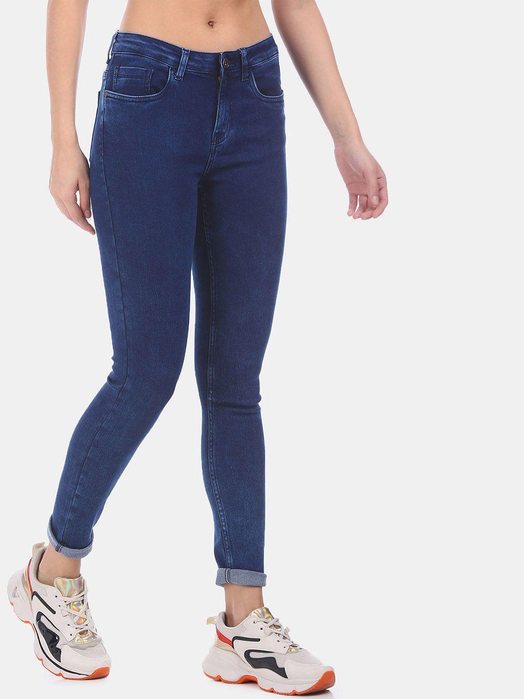 sugr women blue regular fit mid-rise clean look jeans