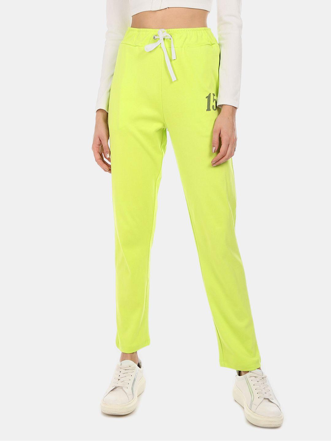 sugr women fluorescent green solid track pants