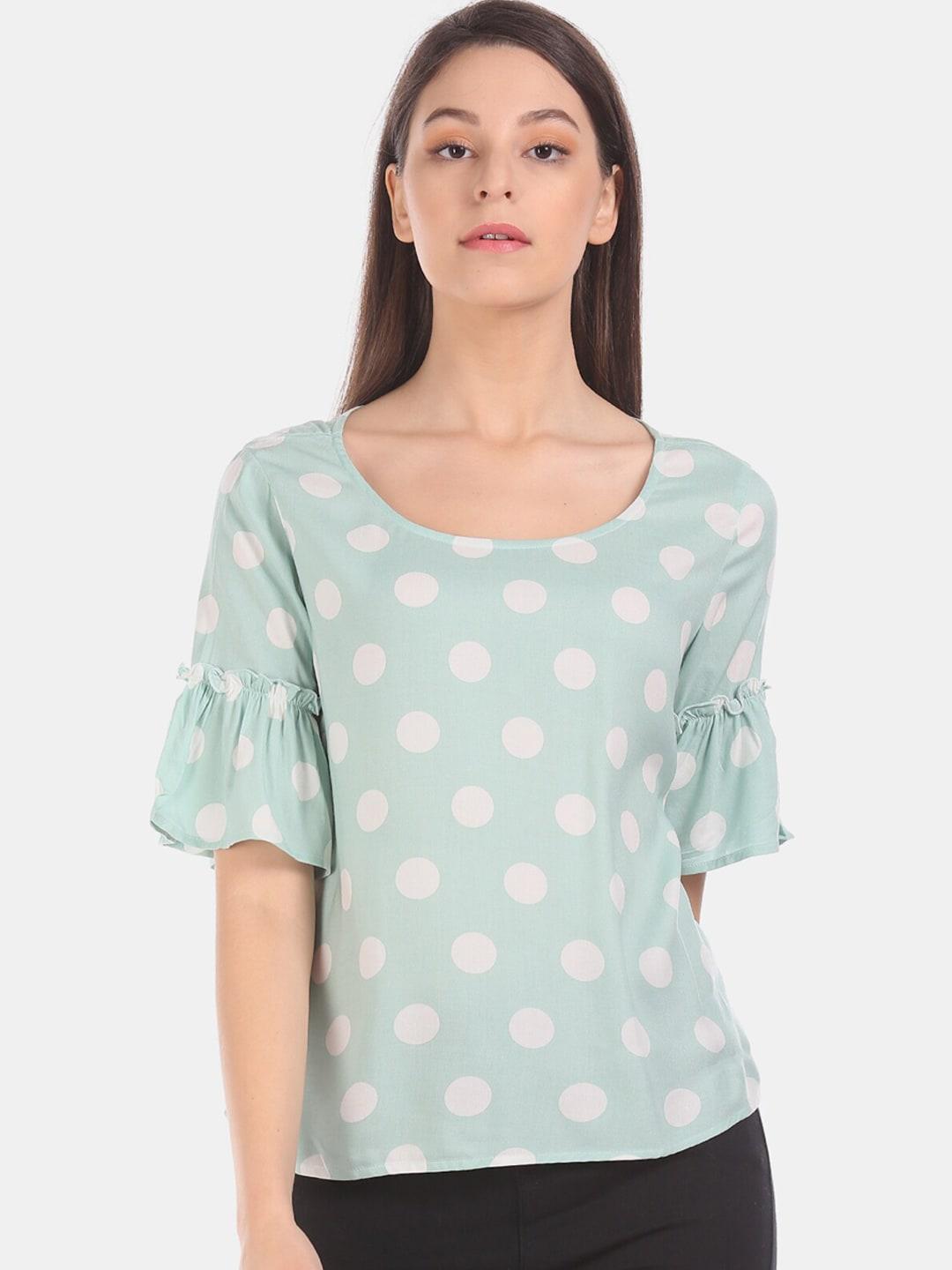 sugr women green polka dots printed top