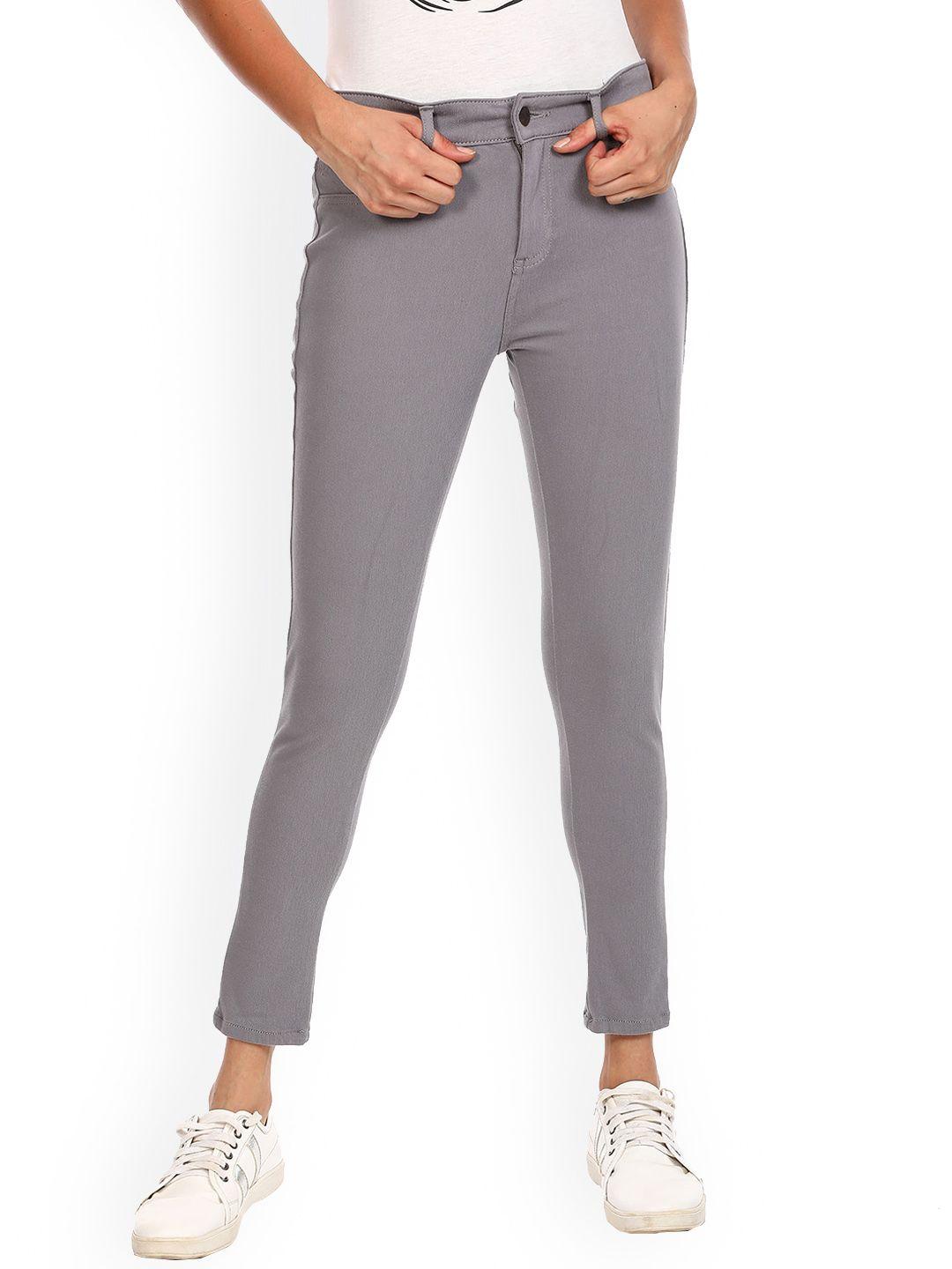 sugr women grey mid-rise solid jeggings