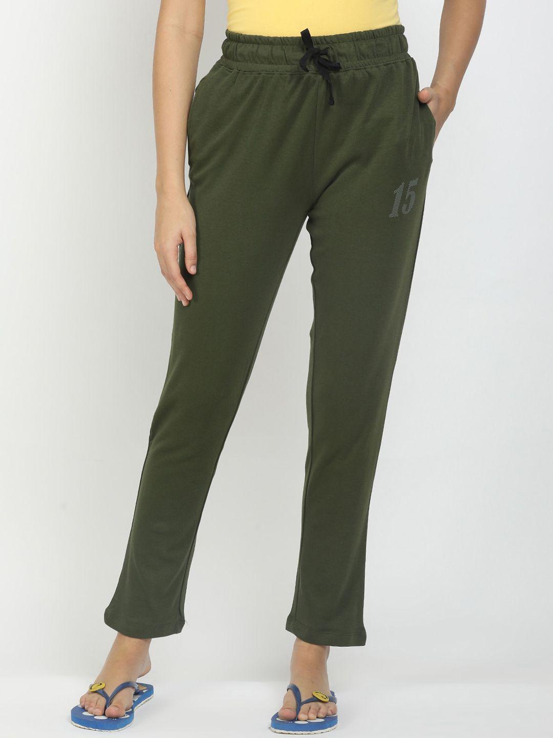 sugr women olive-green solid cotton track pants