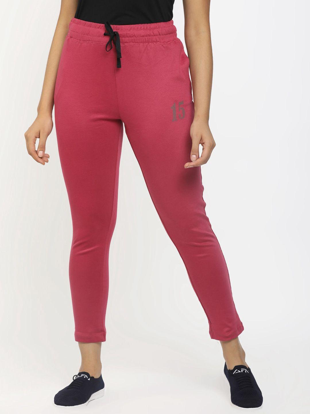 sugr women red solid cotton track pants