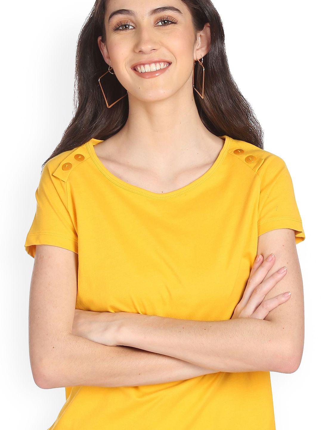 sugr women yellow pure cotton t-shirt