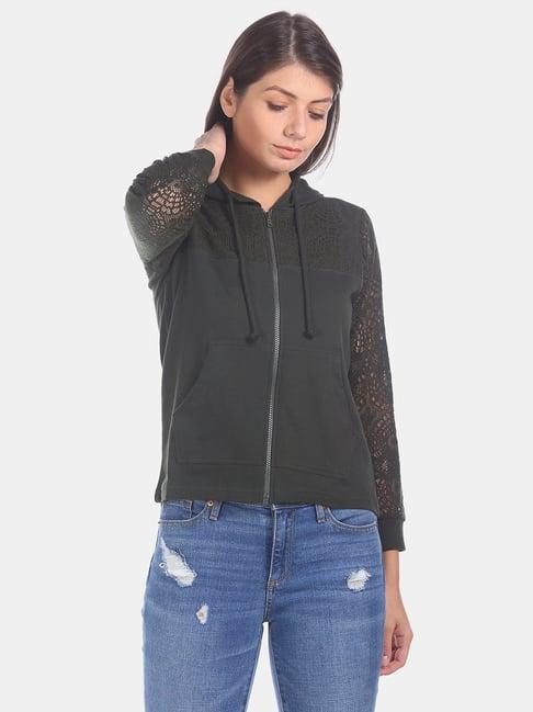 sugr black full sleeves hooded sweatshirt