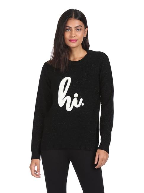 sugr black graphic print sweater