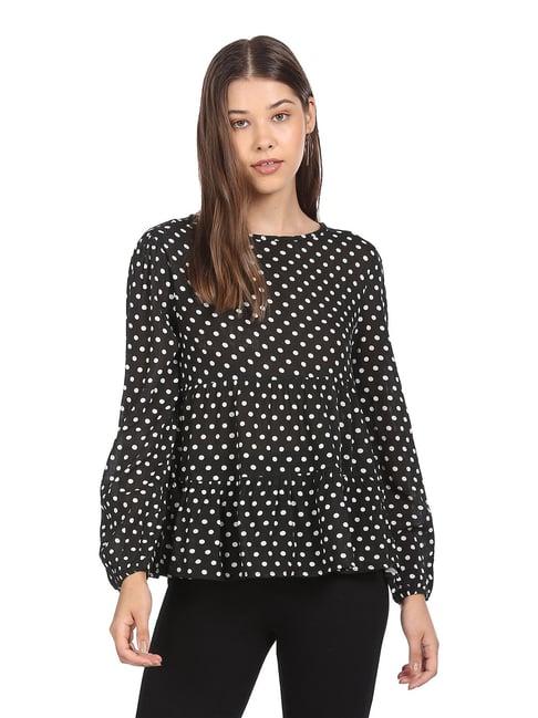 sugr black polka dots top