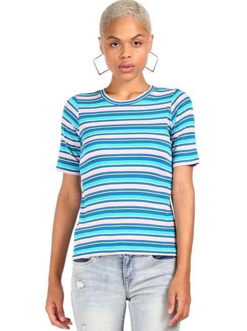 sugr blue cotton striped t-shirt