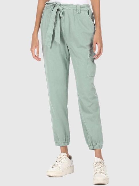 sugr green tapered fit trousers