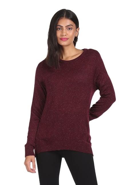 sugr maroon self pattern sweater