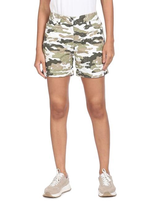 sugr olive and white print shorts