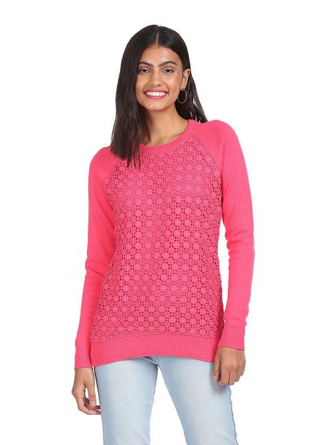 sugr pink lace work sweater