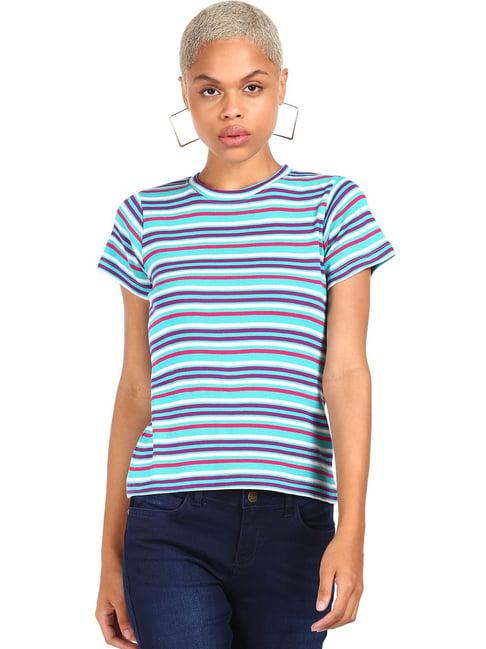 sugr sky blue cotton striped t-shirt