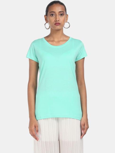 sugr turquoise cotton regular fit t-shirt