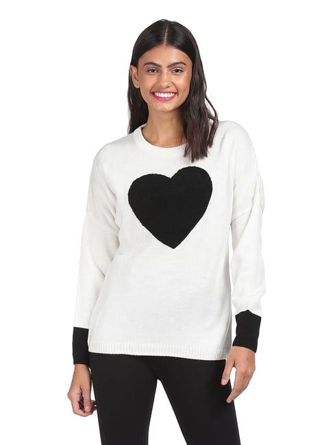 sugr white & black heart print sweater