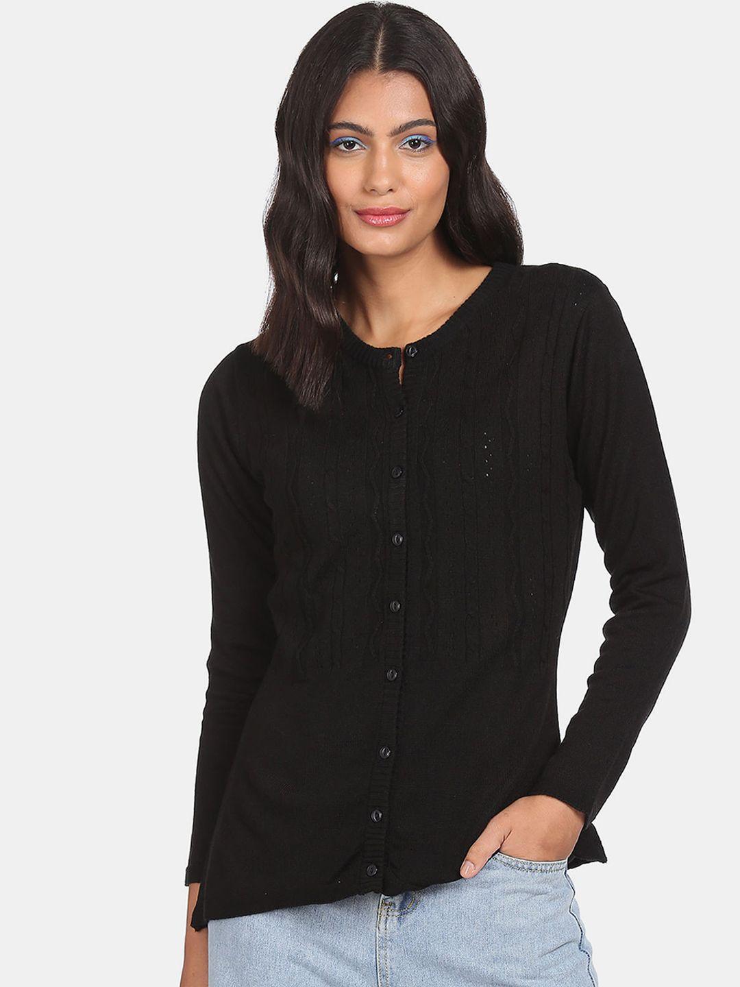 sugr women black ribbed hem solid cardigan