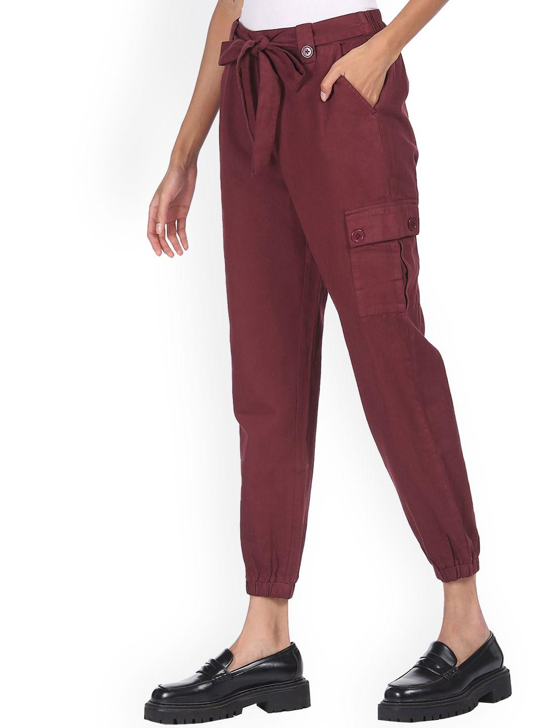 sugr women burgundy joggers trousers