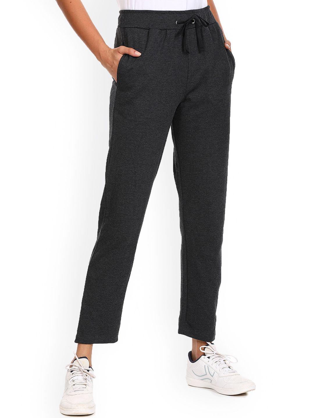 sugr women charcoal grey solid cotton track pants