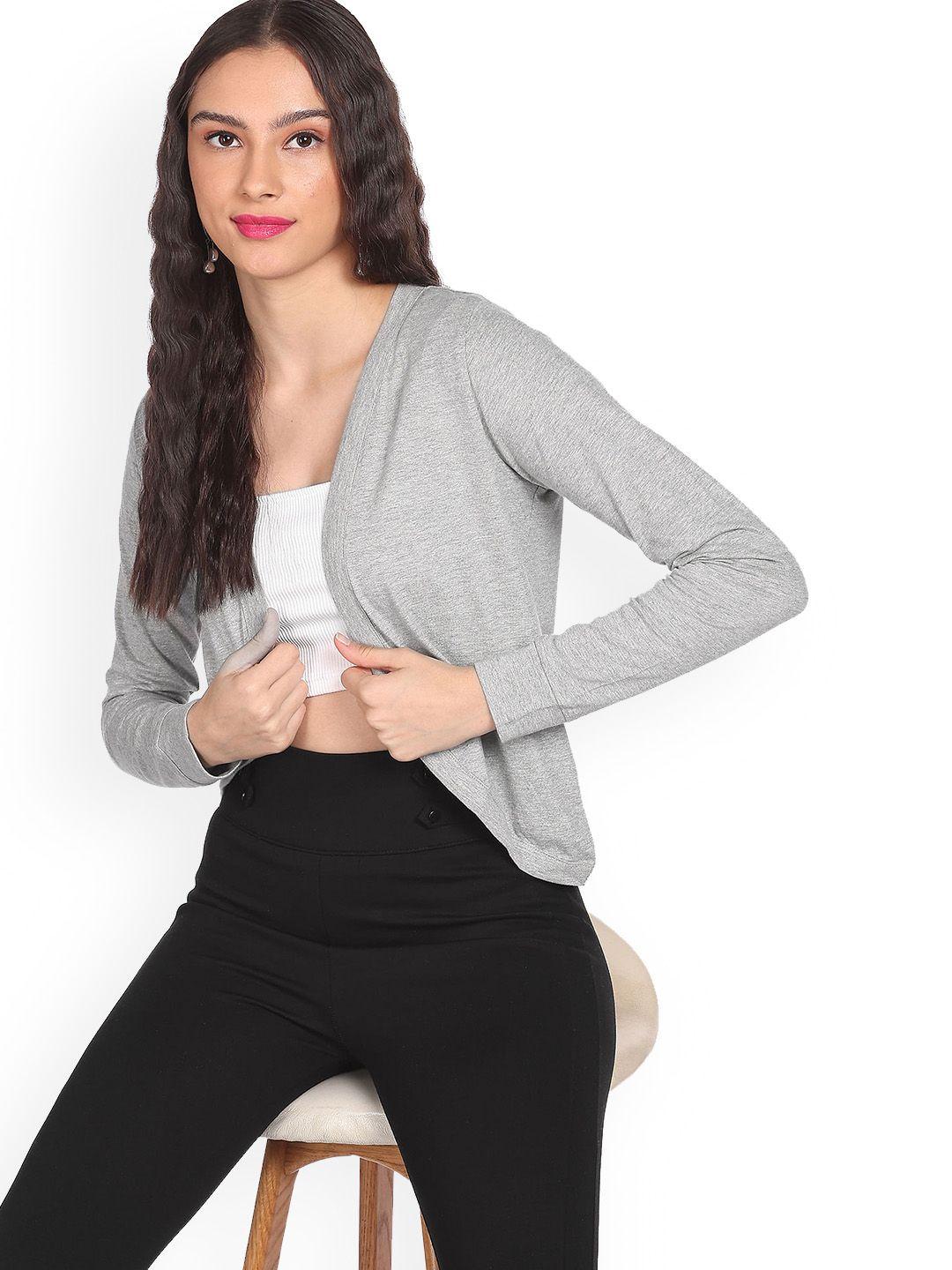 sugr women grey open front solid shrug