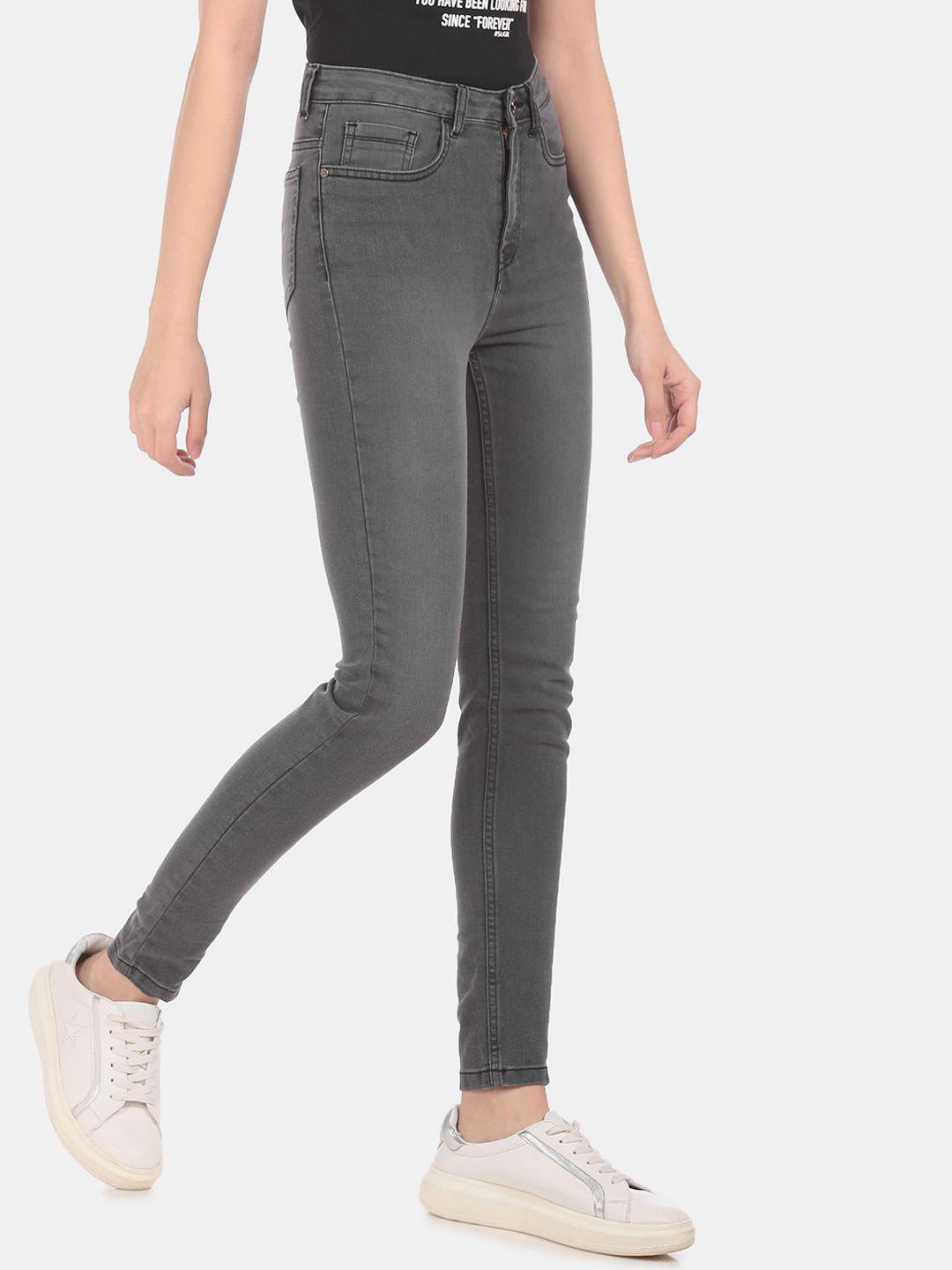 sugr women grey slim fit mid-rise clean look jeans